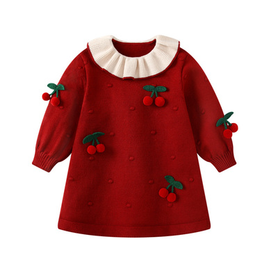 周岁女宝宝礼服秋冬红色连衣裙