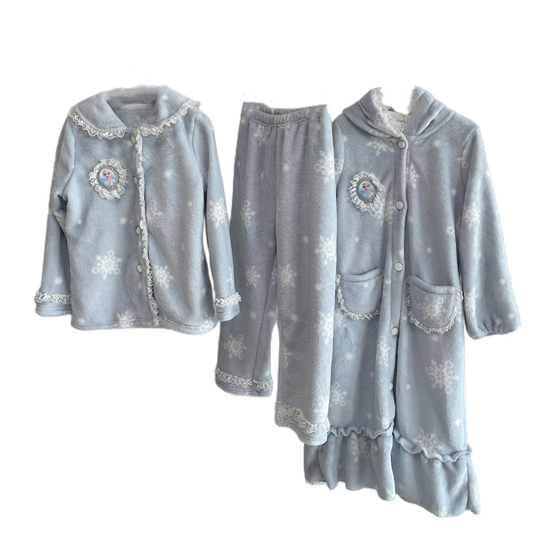 女童家居服法兰绒睡衣保暖套装冬