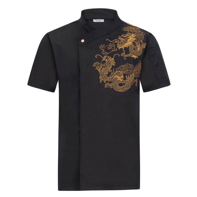 厨师服长袖纯棉绣龙工作服短袖