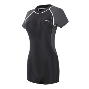 鸿星尔克连体平角泳衣女款显瘦保守大码竞速泡温泉游泳馆成人泳装