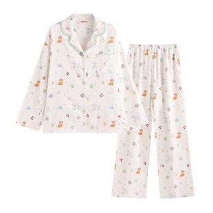 侘町2025新款星星斑点狗长袖睡衣卡通夏季纯棉磨毛可外穿家居服女