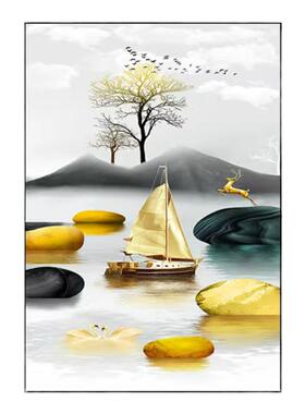 入户玄关装饰画竖版入门入室走廊过道壁画招财麋鹿玄幻挂画晶瓷画