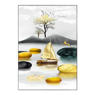 入户玄关装饰画竖版入门入室走廊过道壁画招财麋鹿玄幻挂画晶瓷画
