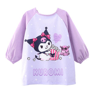 库洛米儿童罩衣秋冬季灯芯绒防水防脏女童围裙女孩宝宝画画衣保暖