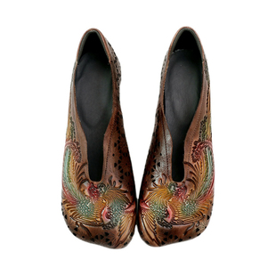 脱毒家 龙凤呈祥 牛皮单鞋软底女鞋真皮复古春新款女士鞋子凉鞋女