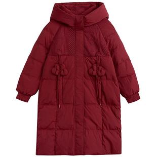 紫涵森系文艺鸭绒羽绒服女冬季新款长款保暖加厚羽绒大衣外套纯色