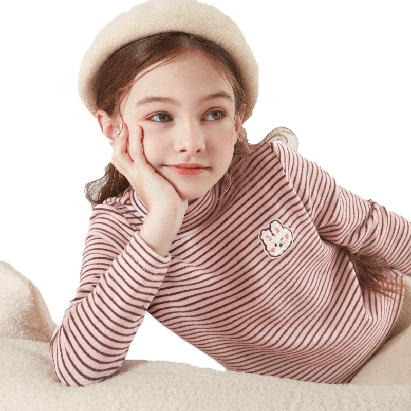 女童打底衫秋冬新款儿童纯棉长袖T恤大童加绒加厚上衣半高领秋衣