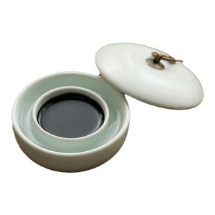 汝窑火锅砚加深款 防干墨海墨水池毛笔用品铜环流苏文房四宝盛墨汁容器砚台多功能摆件学生文创文具书法专用