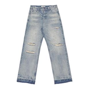 Selfness Cone Vintage刀割破坏水洗做旧裤腿拉须直筒宽松牛仔裤