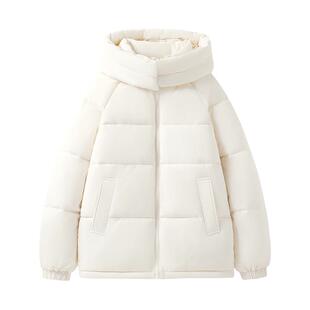 班尼路连帽棉服女2025冬款加厚保暖百搭小个子短款黑色棉袄外套Q