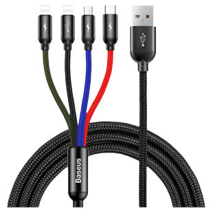 倍思多用充电线三合一充电宝数据线三头短一托三带多功能充电器线一拖四快充车载车用适用于华为苹果安卓手机