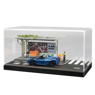 收藏家1:64公交车站微缩场景仿真城市街景建筑模型桌面展示摆设