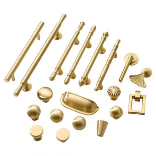 黄铜柜门拉手法式轻奢柜子衣柜把手简约金色圆形单孔橱柜抽屉把手