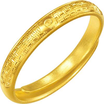 周生生足金生生有礼1934系列席纹黄金戒指开口情侣对戒女款95950R