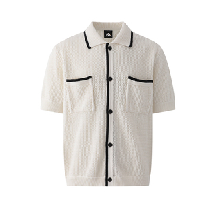 MRCYC小香风短袖毛衣男夏季宽松翻领半袖T恤韩系通勤透气针织开衫