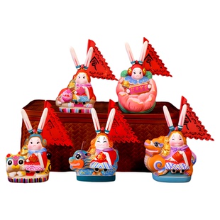 吉兔坊老北京兔儿爷大圆和非遗泥彩塑桌面摆件中国风节日伴手礼物