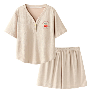 高级感带胸垫睡衣女夏季纯棉短袖短裤2025新款少女学生家居服套装