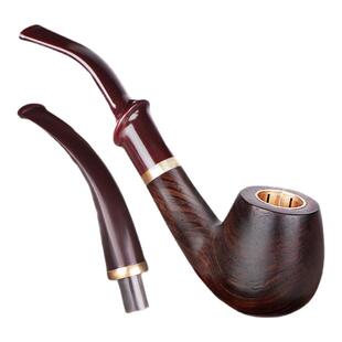 合旺实木三用烟斗手工过滤进口石楠木男士传统老式旱烟袋铜锅烟斗