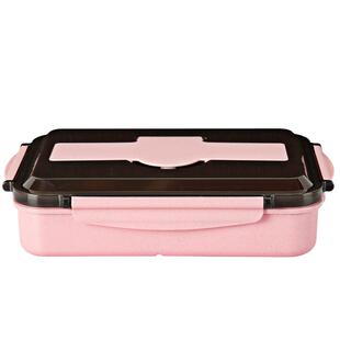 小麦秸秆四格保温饭盒塑料便当盒带盖微波炉餐盒1500ml午餐盒礼品