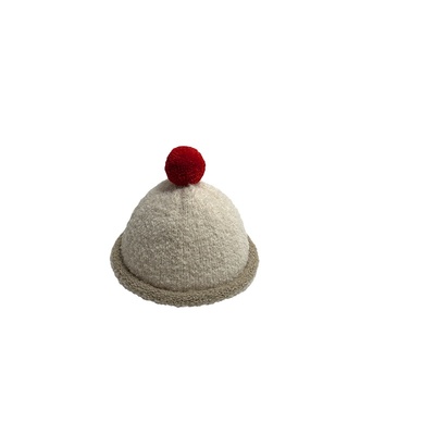 宝宝帽子男童可爱大毛球复古卷边