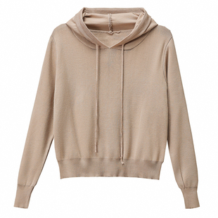 2026春季新款女装薄款针织衫小个子短款毛衣气质上衣长袖连帽卫衣