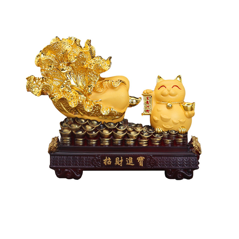 招财猫摆件白菜绒沙金店铺开业礼品公司店铺做生意办公室桌面摆设