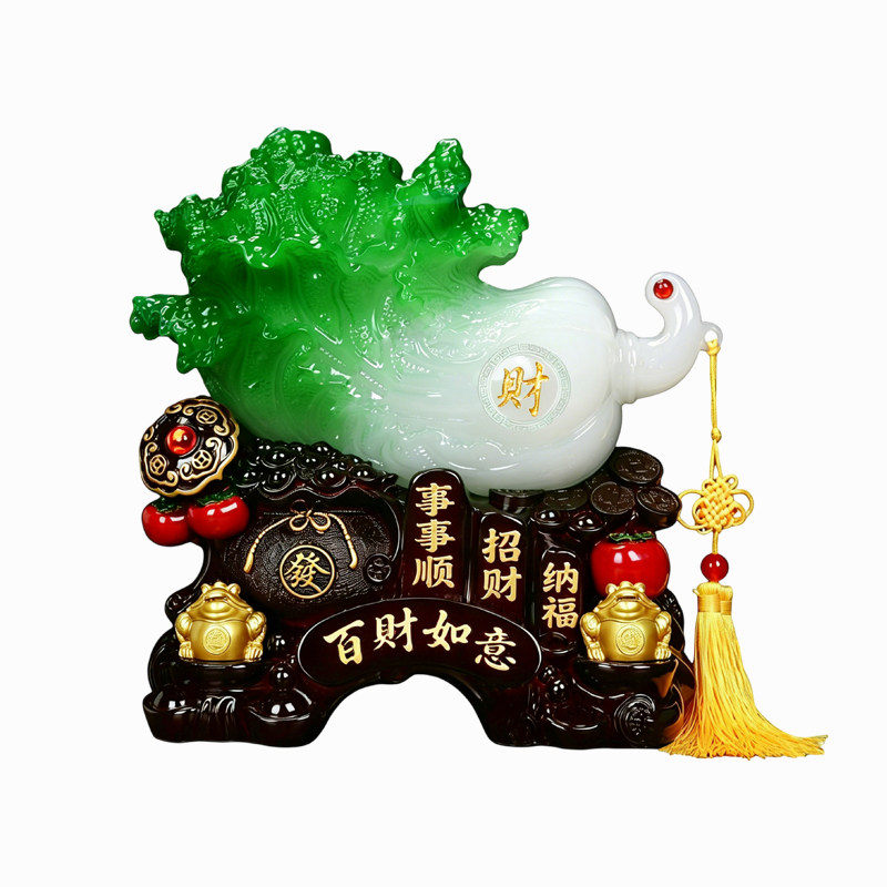 百财如意玉白菜摆件柿子招财金蟾客厅电视酒柜办公桌乔迁开业礼品