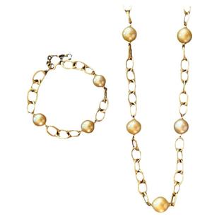 通体18k金镶嵌天然海水南洋金珠珍珠项链手链老钱风正圆珠宝原创