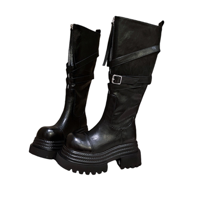 厚底松糕小个子机车骑士瘦瘦长靴