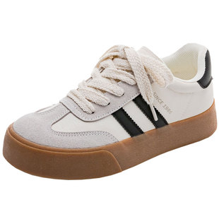 人本德训鞋女2026新款秋冬加绒韩版休闲百搭女鞋子复古保暖小白鞋