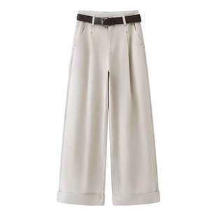 艾诺丝国内代购2026春季新款简约附腰带修身阔腿裤牛仔裤BR321152