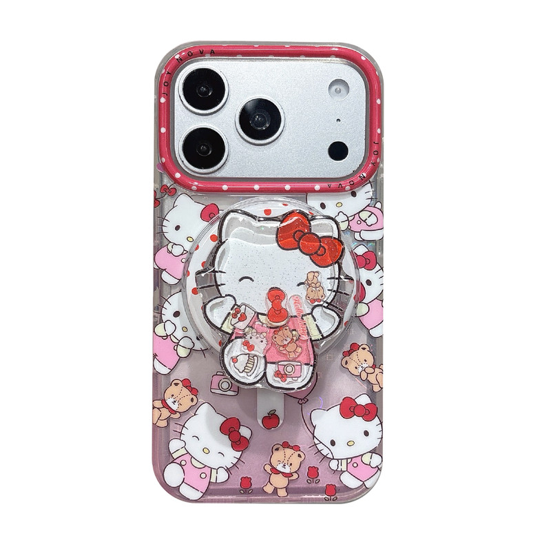 KT猫小熊磁吸支架链条适用iphone苹果17promax可爱16pro小众15少女14卡通13时尚包相机ai键双层IMD防摔手机壳