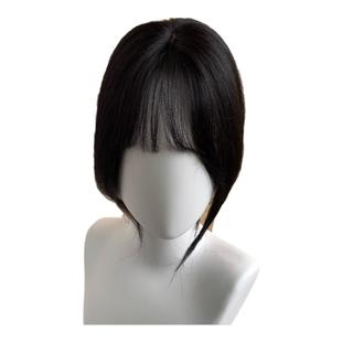 多睿米真人发假发片法式刘海八字刘海遮发缝高颅顶遮白发头发27cm