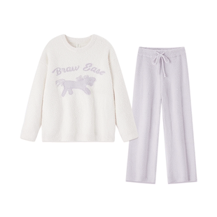 BE半边绒可爱睡衣女款冬季套头加绒加厚毛绒家居服秋冬珊瑚绒冬天