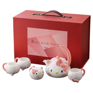 可爱KT猫茶具水杯陶瓷马克杯高颜值乔迁新居结婚水杯茶壶茶杯礼物