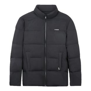 才子男装立领羽绒服男2025冬季新款鸭绒保暖休闲黑色压花短款外套