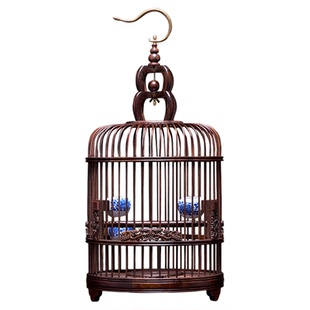 大红酸枝鸟笼装饰摆件中式复古高端木质鹦鹉画眉八哥大号红木笼子