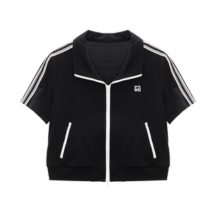 IAmMIX27夏黑色短款外套女户外运动休闲时尚双拉链立领上衣女短袖