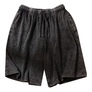 水洗做旧炒雪花短裤男款纯棉宽松大码休闲运动裤篮球健身五分裤子