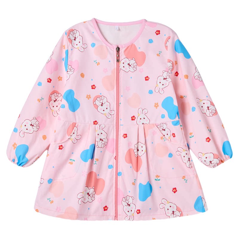 女童罩衣可外穿洋气防水防脏拉链保护羽绒服护衣宝宝韩版吃饭围衣