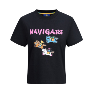 [POPSUNDAY马上赢系列]Navigare小帆船黑色棉短袖T恤女印花上衣
