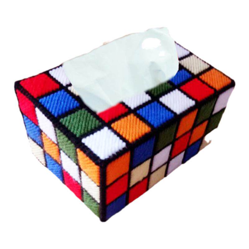 3D十字绣套件新款立体绣毛线绣抽纸纸巾盒彩色魔方格DIY制作材料