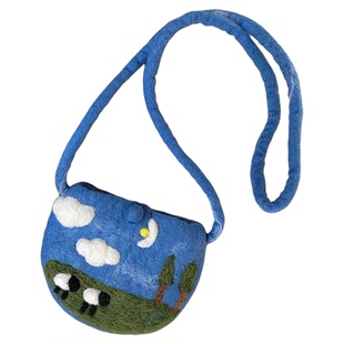 尼泊尔进口手工羊毛毡包包精致白云草地斜挎包迷你成人款亲子女