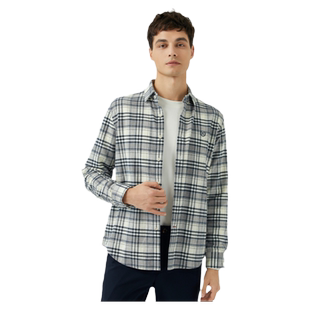 波顿长袖蓝白色格子衫2025秋冬季新款纯棉男士美式休闲高端衬衣