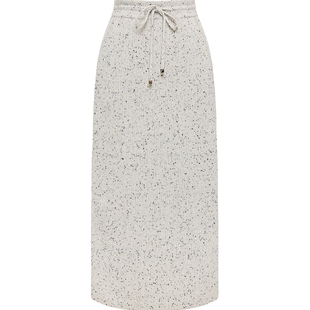 EP雅莹2025早秋新款 阿拉善羊绒点子纱针织半身裙白色直筒裙9309A