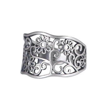 925银复古新中式镂空缠枝莲花戒指环宽面开口调节小众高级感个性