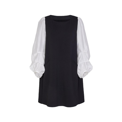 婉甸秋季都市优雅黑色拼接长袖连衣裙连身1233N09DY4