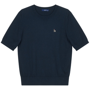 【春夏甄选】Hazzys哈吉斯圆领短袖针织衫女士时尚休闲通勤打底衫