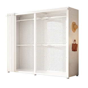 金属衣柜家用小户型挂衣架开放式防尘帘衣帽间架子洞洞板落地柜子