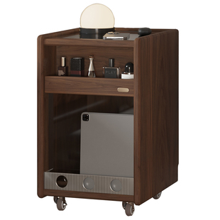 色格极窄实木床头柜卧室家用黑胡桃木可移动中古迷你小型夹缝收纳